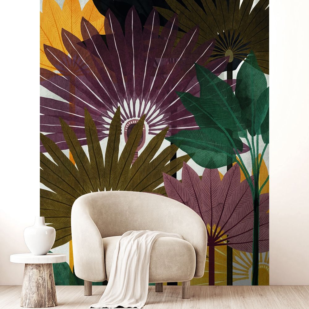 Papier peint "Feuilles tropicales colorées"
