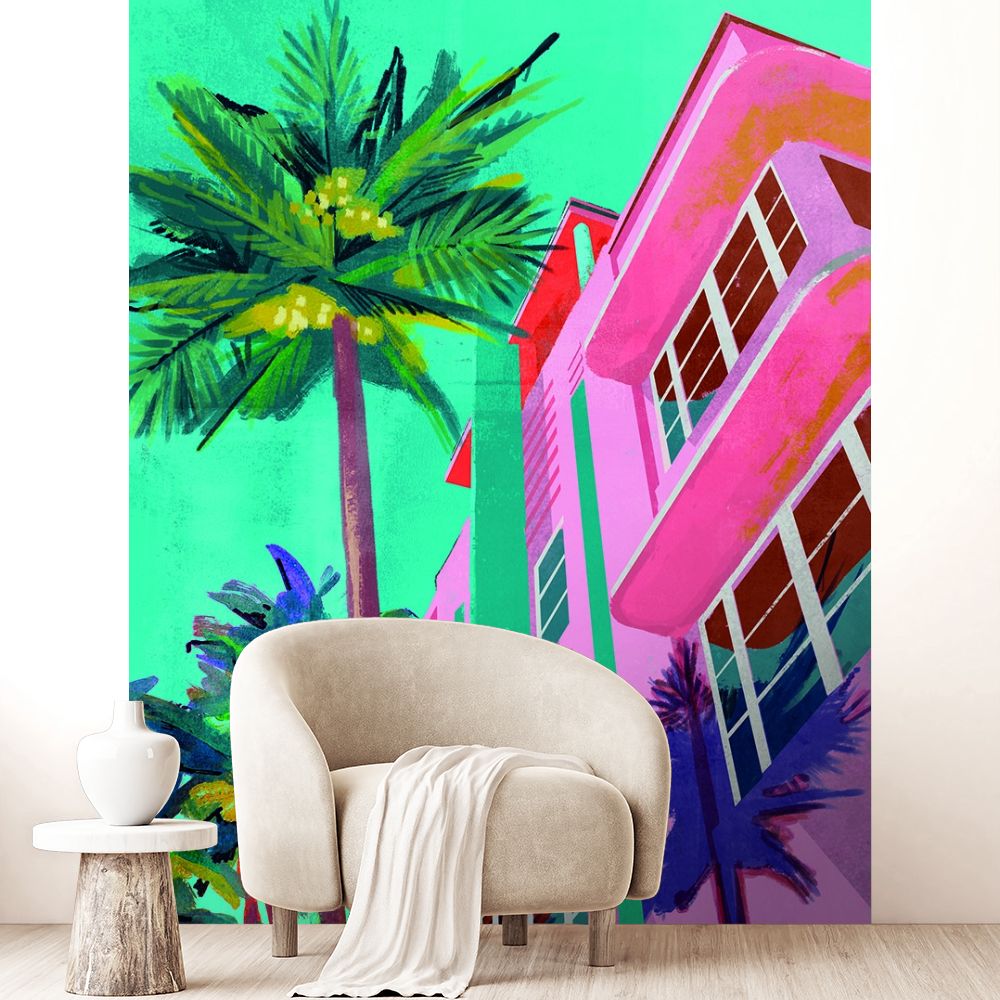 Papier peint "Édifice tropical coloré"