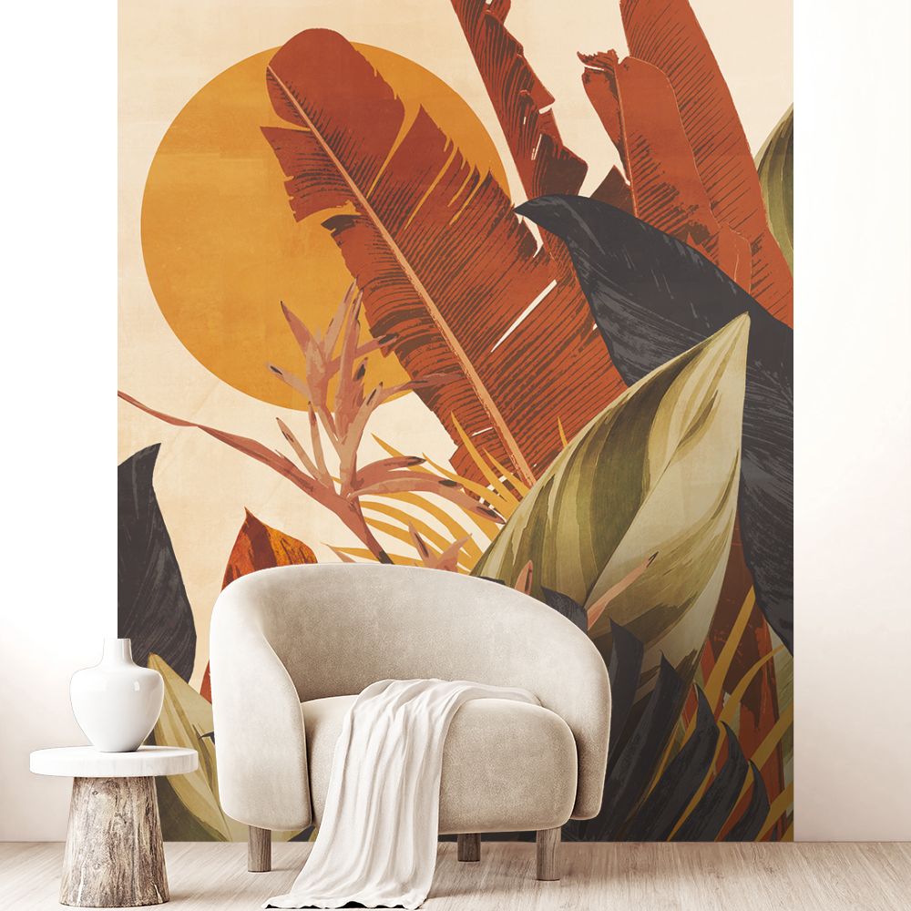 Papier peint "Feuilles tropicales colorées"