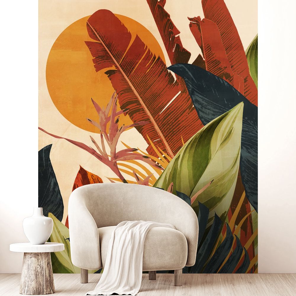 Papier peint "Feuilles tropicales colorées"