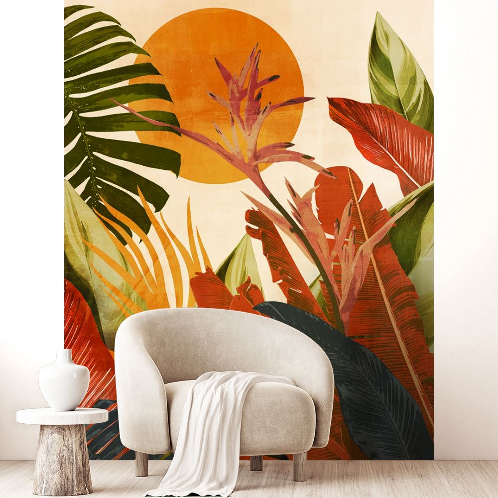 Papier peint "Feuillage exotique vibrant"