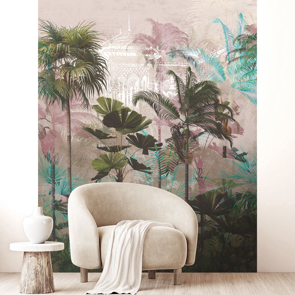 Papier peint "Palmiers et architecture"