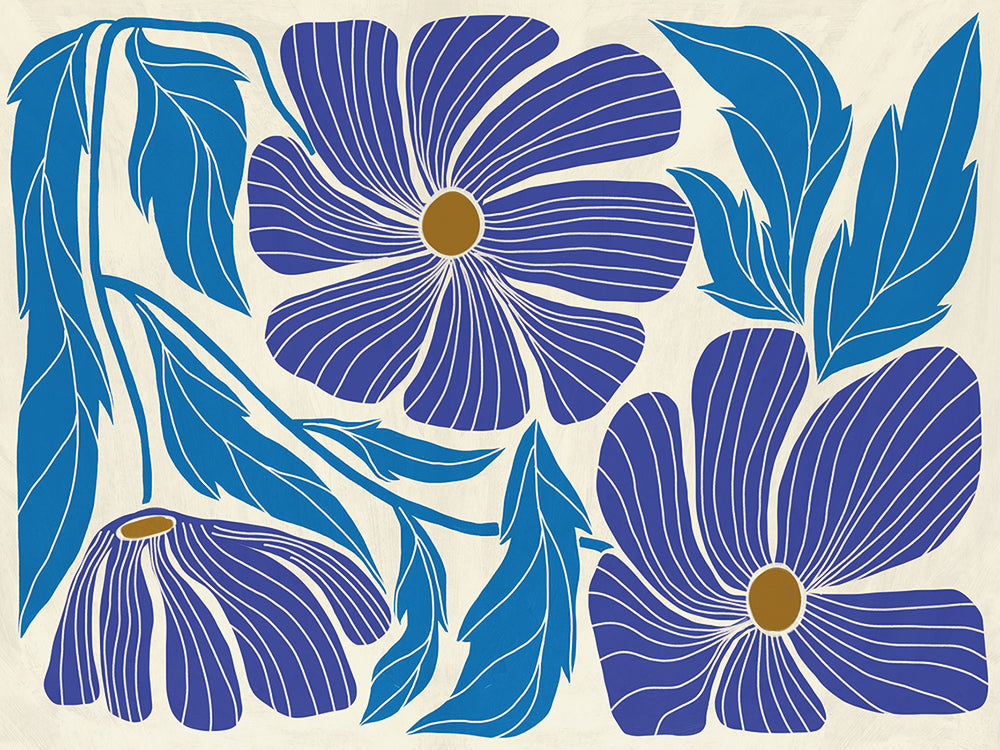 Lot de 4 sets de table en vinyle / Grandes fleurs avec feuilles