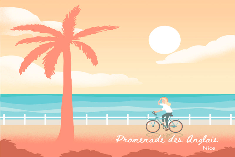 Lot de 4 sets de table en vinyle / Paysage côtier avec palmiers et cycliste