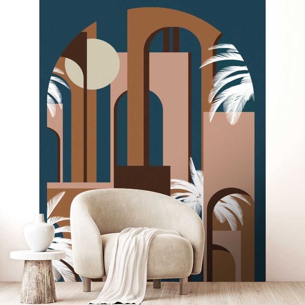Papier peint "Arches avec palmiers"