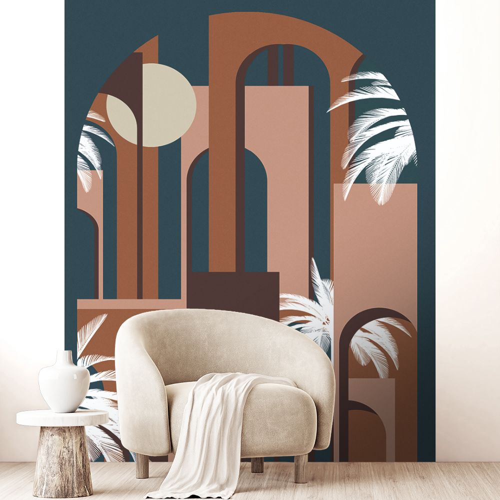 Papier peint "Arches avec palmiers"