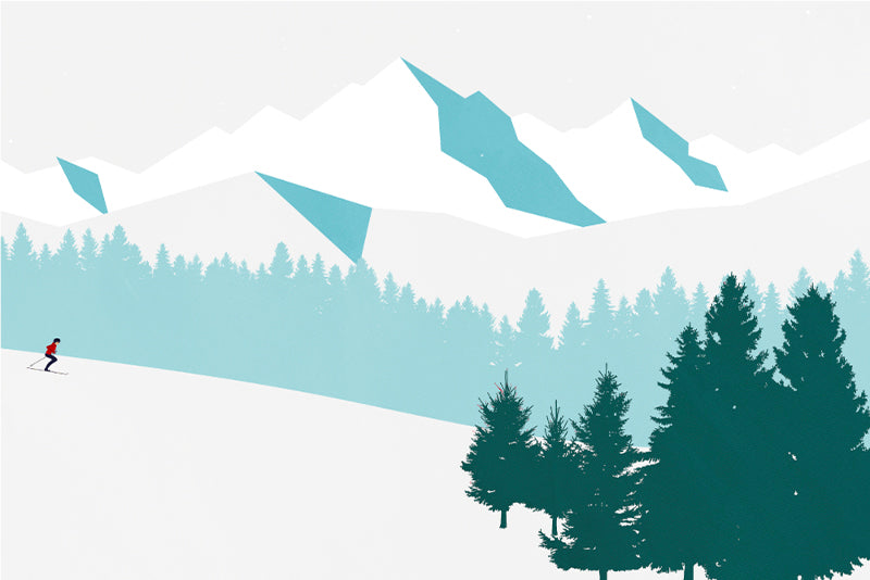 Lot de 4 sets de table en vinyle / Paysage de montagne avec skieur