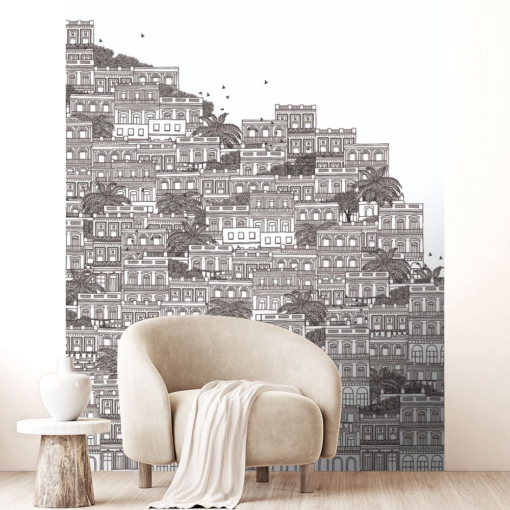 Papier peint "Maisons empilées dessinées"