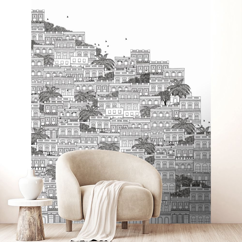 Papier peint "Maisons empilées dessinées"