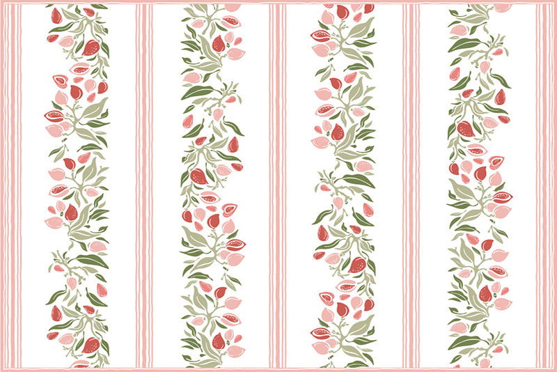 Lot de 4 sets de table en vinyle / Motif floral avec fruits et feuilles
