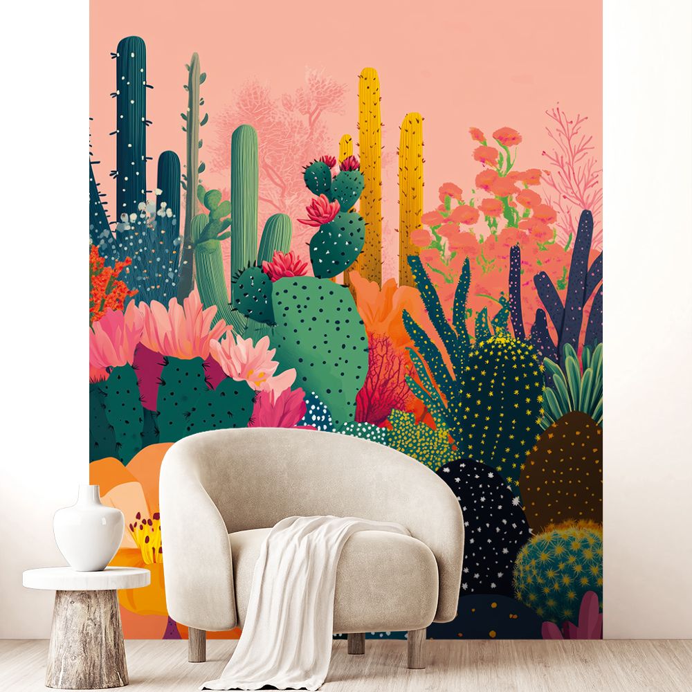 Papier peint "Cactus colorés vifs"