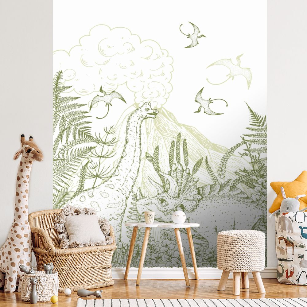 Papier peint pour enfants "Dinosaures en jungle"