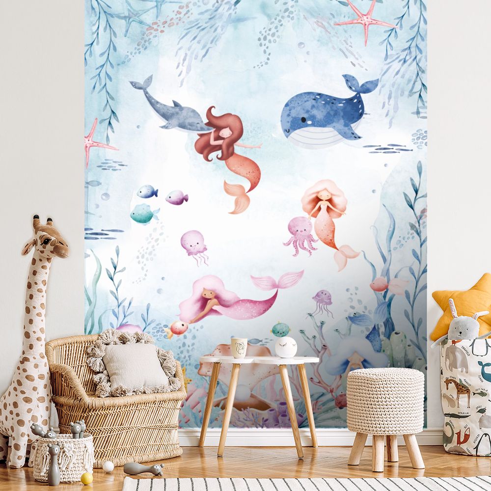 Papier peint pour enfants "Sirènes joyeuses et colorées"