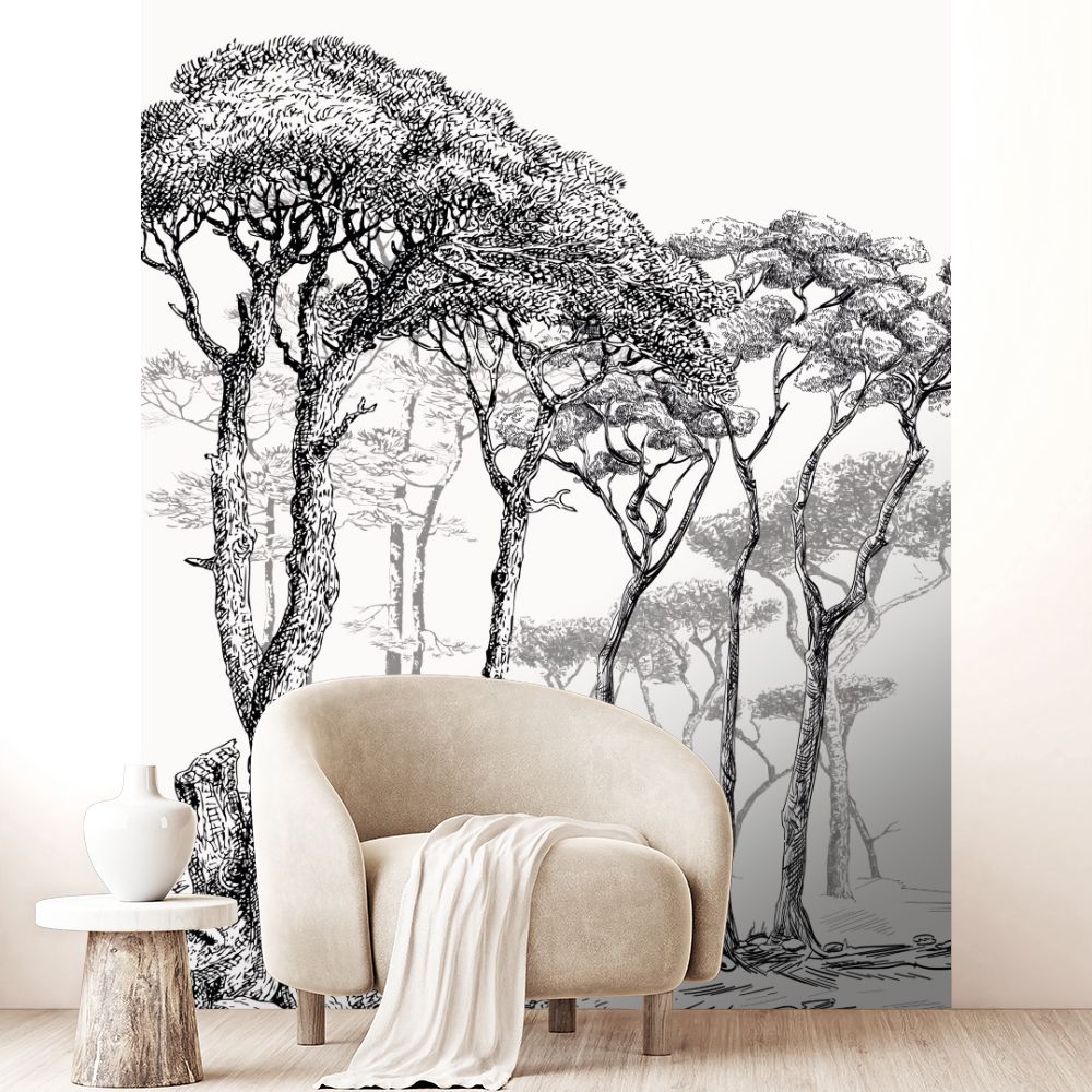 Papier peint "Forêt naturelle dessinée"