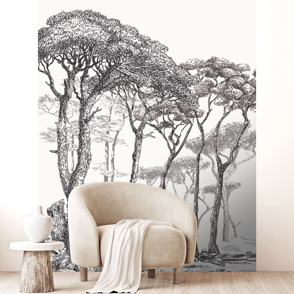 Papier peint "Forêt naturelle dessinée"