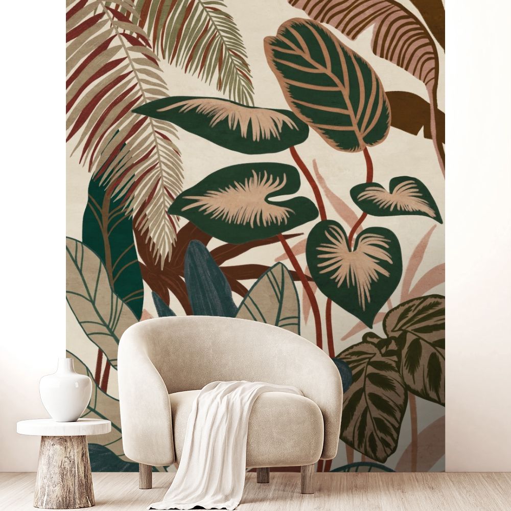 Papier peint "Larges feuilles exotiques"