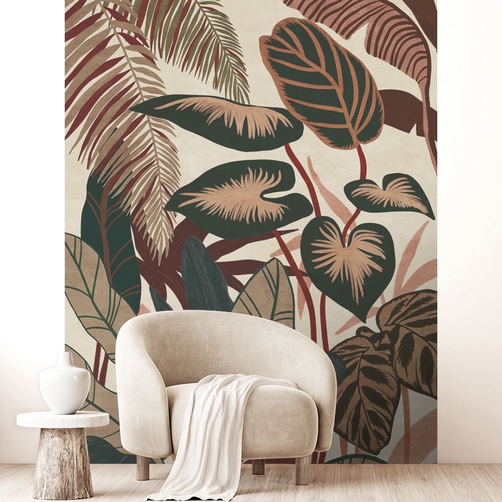 Papier peint "Larges feuilles exotiques"