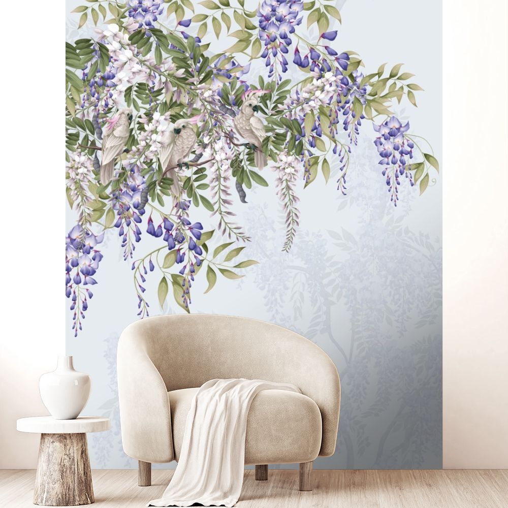Papier peint "Fleurs et oiseaux"