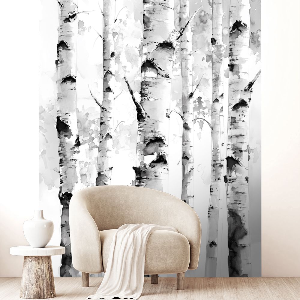 Papier peint "Bouleaux en noir"