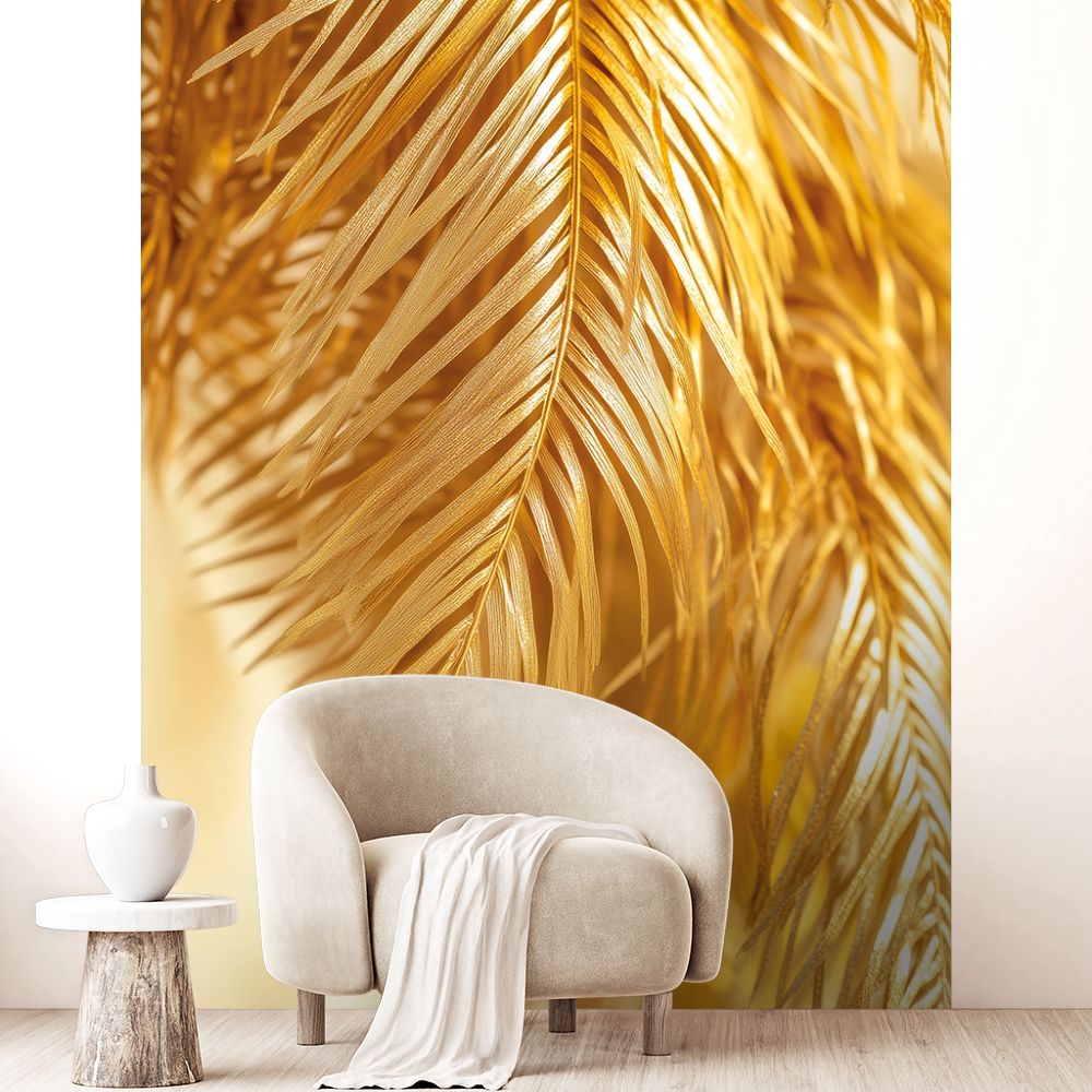 Papier peint "Feuillages dorés élégants"