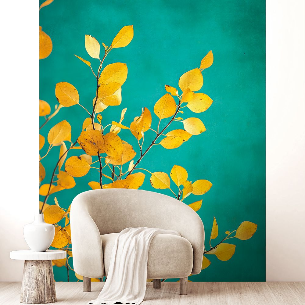 Papier peint "Feuilles jaunes vives"