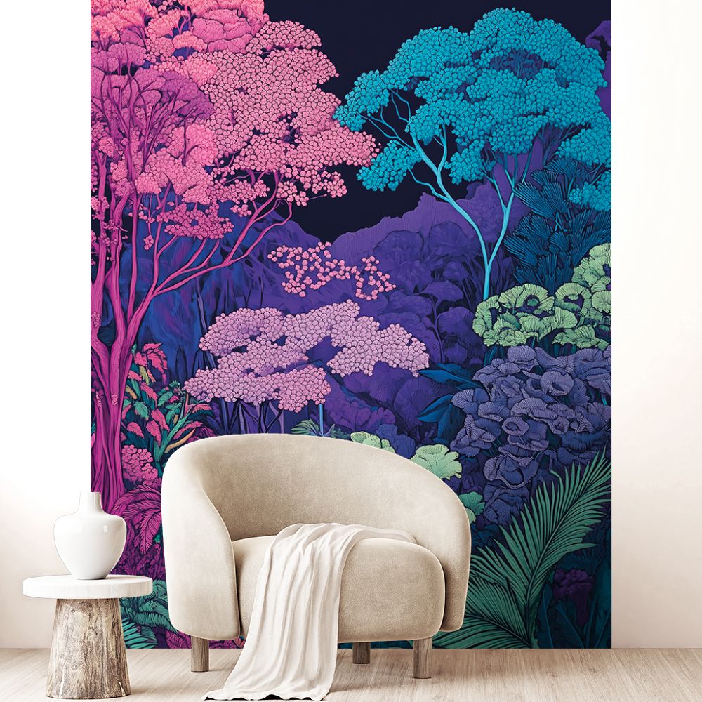 Papier peint "Forêt colorée luxuriante"