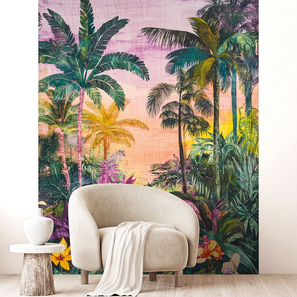 Papier peint "Évasion tropicale colorée"