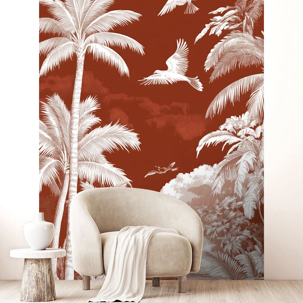 Papier peint "Palmiers et oiseaux"