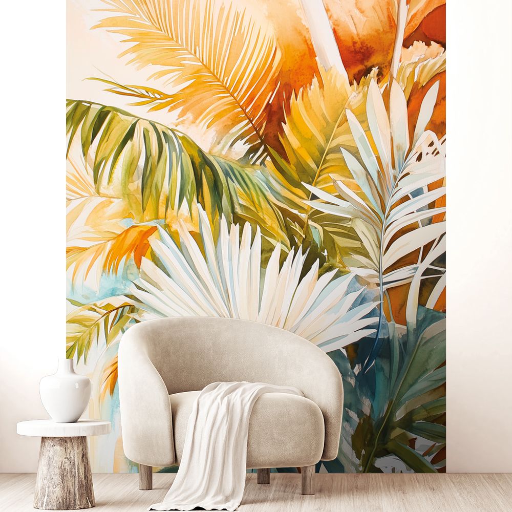 Papier peint "Palmiers exotiques colorés"
