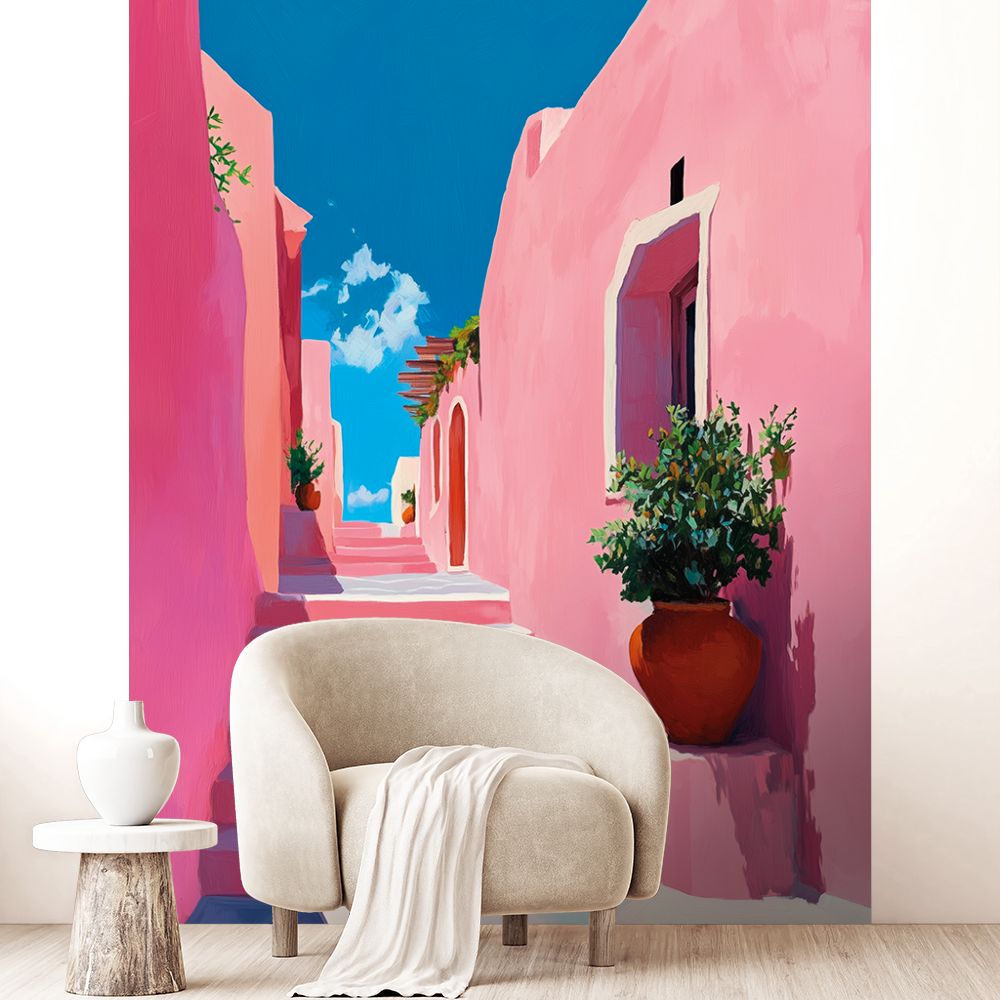 Papier peint "Escalier charmant rose"