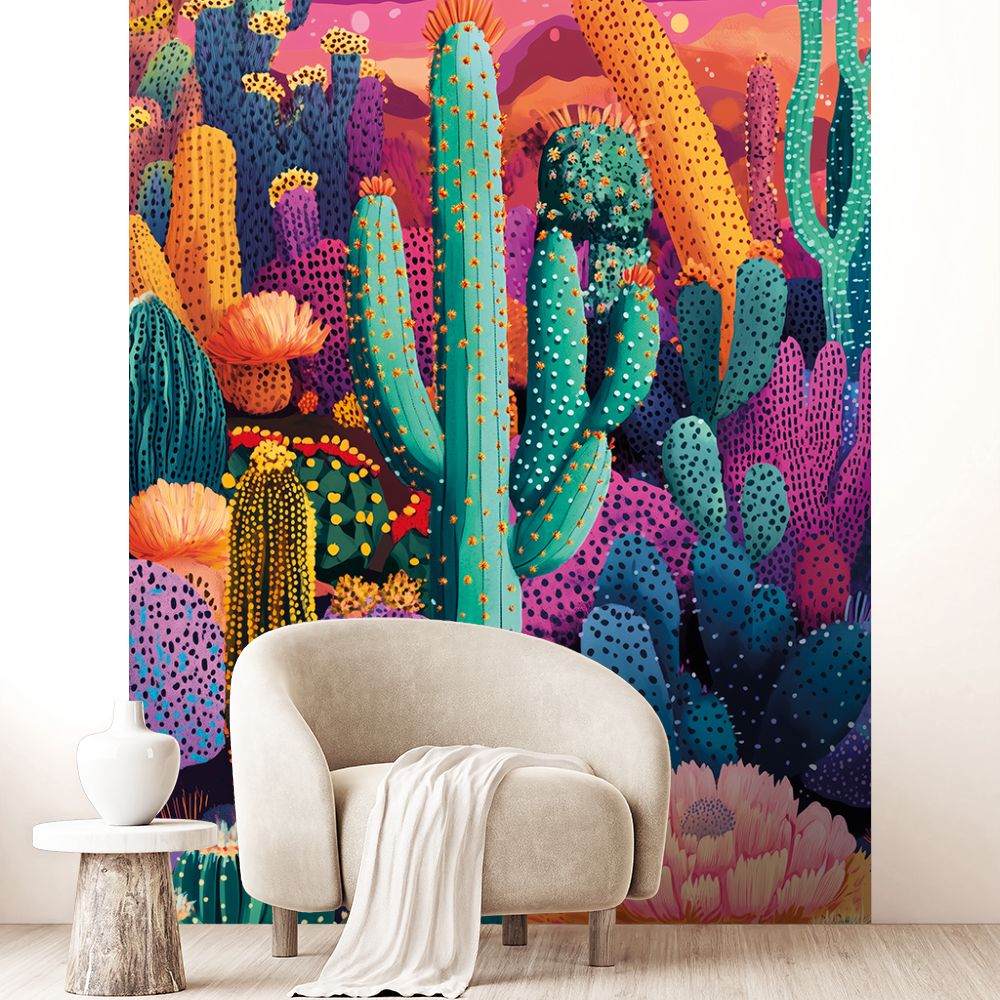 Papier peint "Cactus colorés vifs"