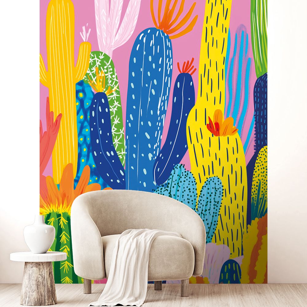 Papier peint "Cactus colorés vivants"