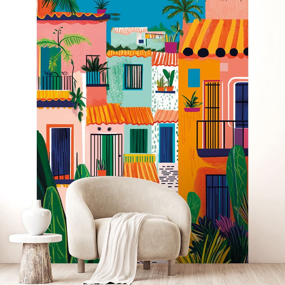 Papier peint "Rue colorée vivante"
