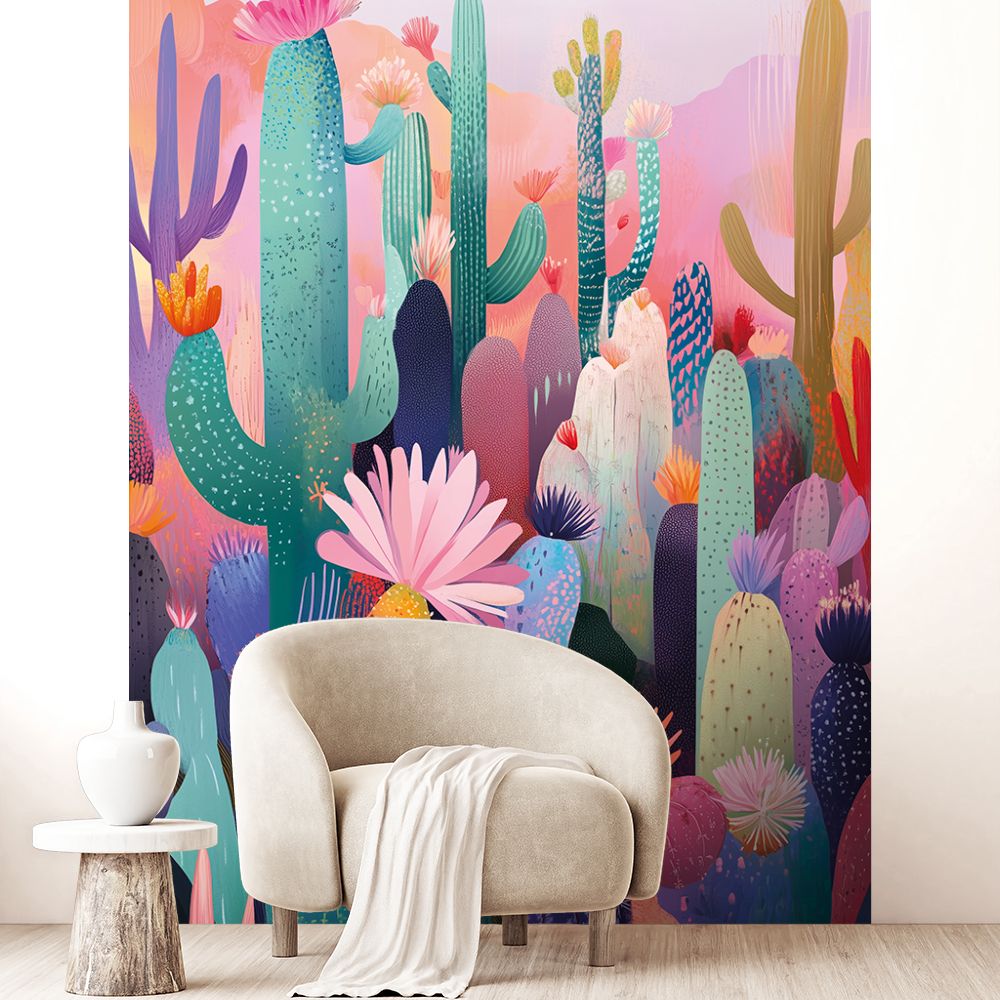 Papier peint "Cactus colorés"