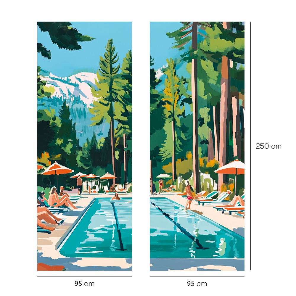 Papier peint "Scène estivale piscine"
