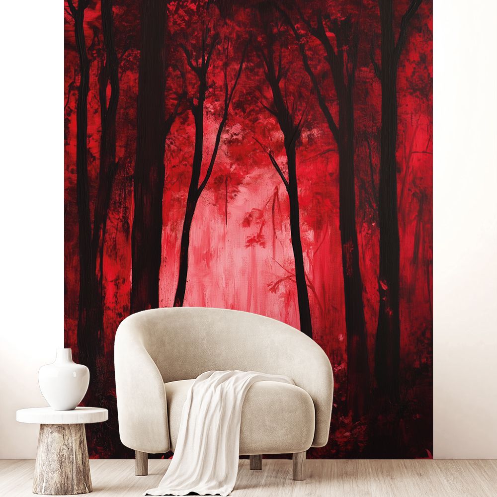 Papier peint "Forêt rouge mystique"