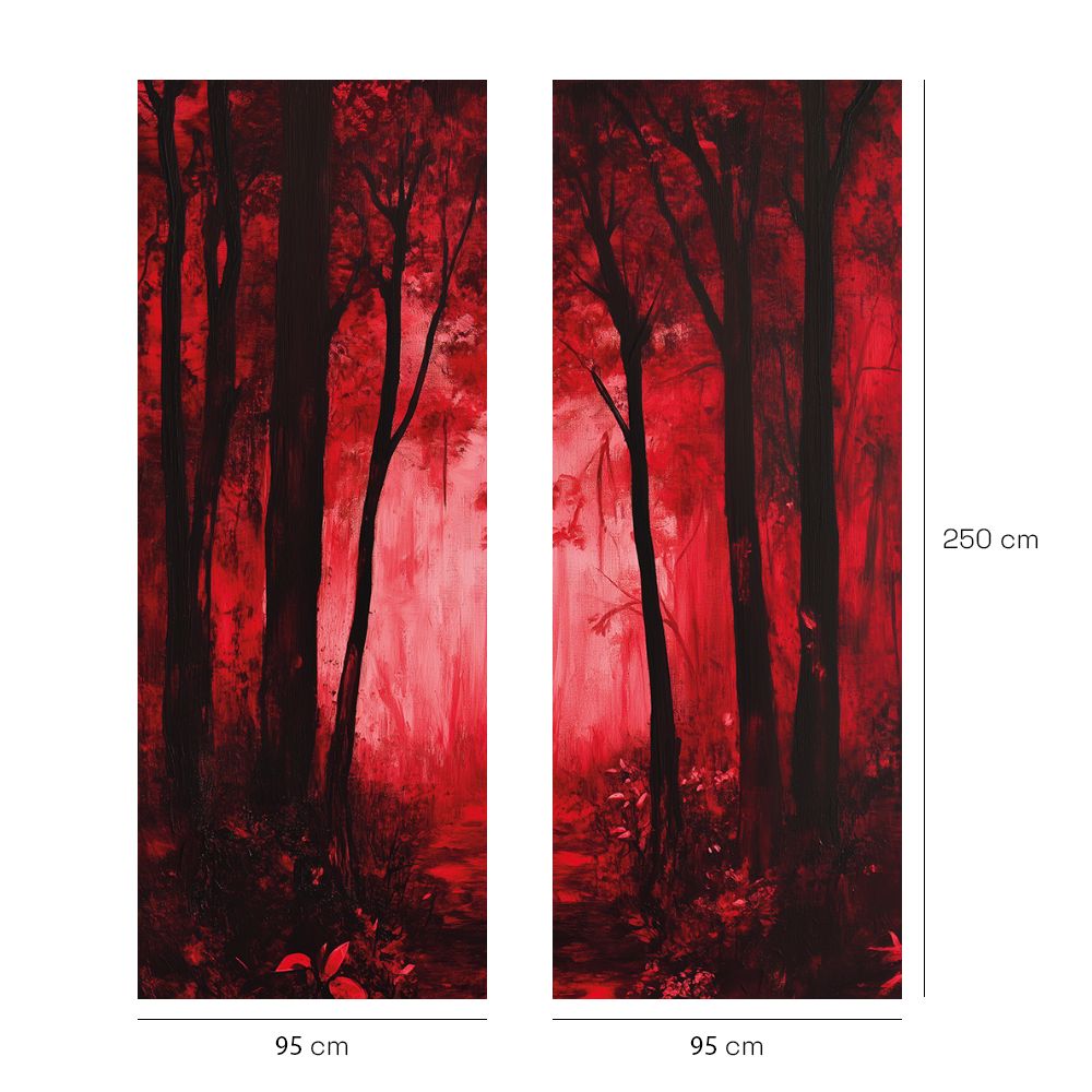 Papier peint "Forêt rouge mystique"