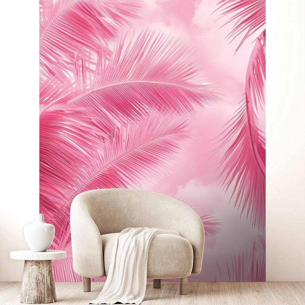 Papier peint "Palmiers roses doux"