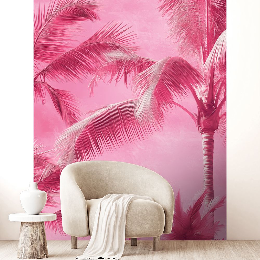 Papier peint "Palmiers tropicaux roses"