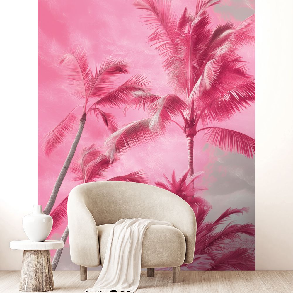 Papier peint "Palmiers tropicaux roses"