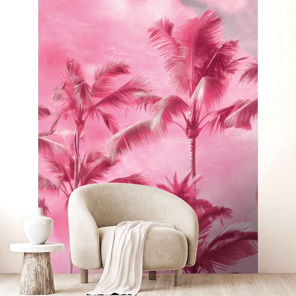 Papier peint "Palmiers tropicaux roses"