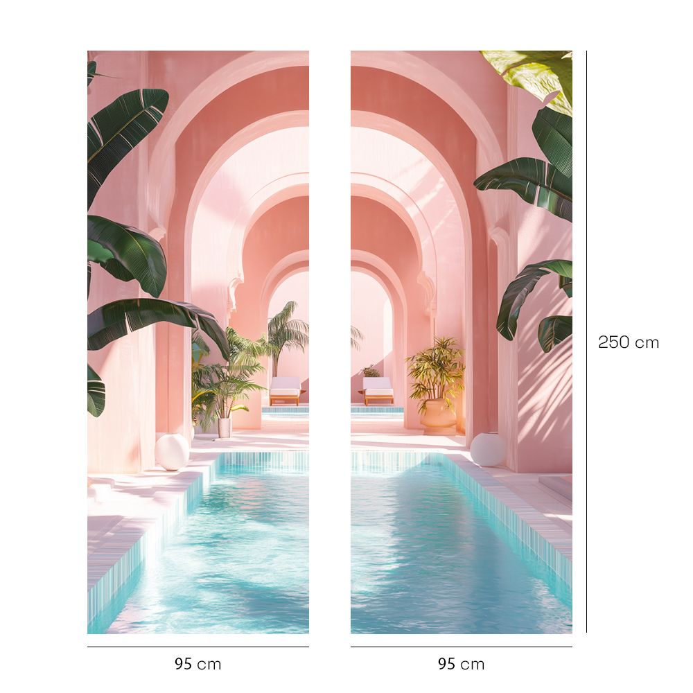 Papier peint "Arcades roses et plantes"