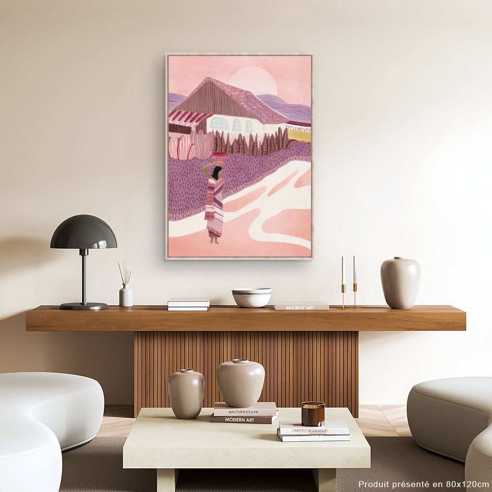 Tableau Scène village idyllique