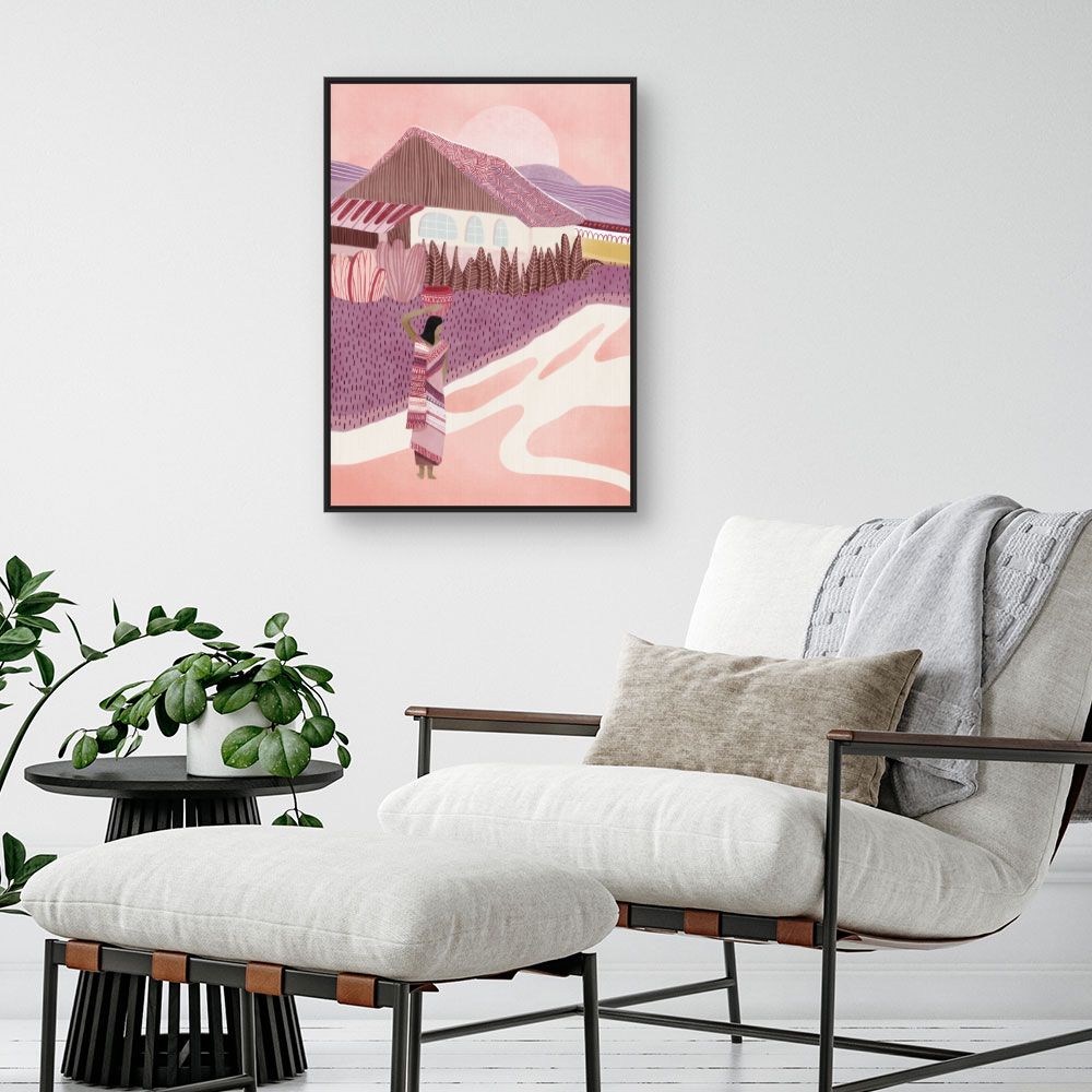 Tableau Scène village idyllique