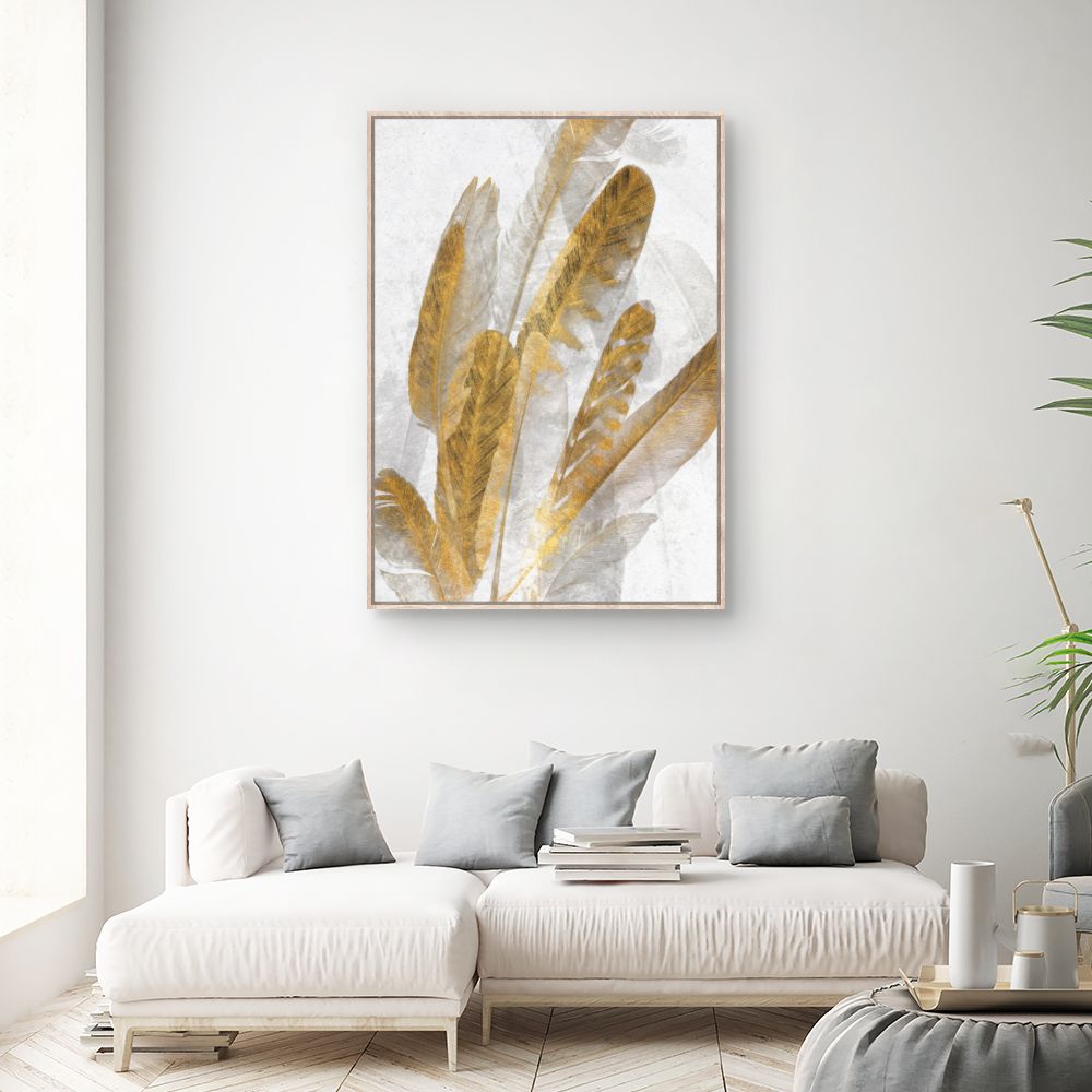 Toile Élégantes plumes dorées