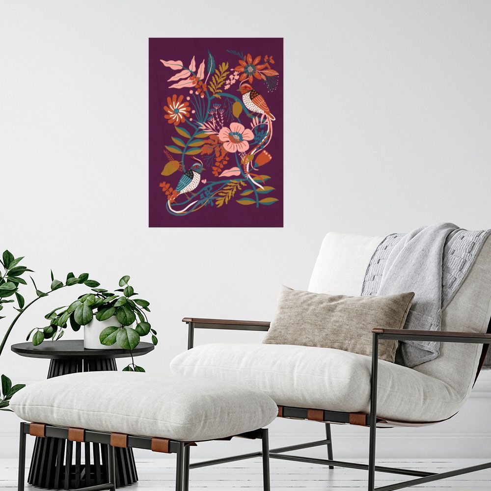 Affiche Oiseaux floraux vifs