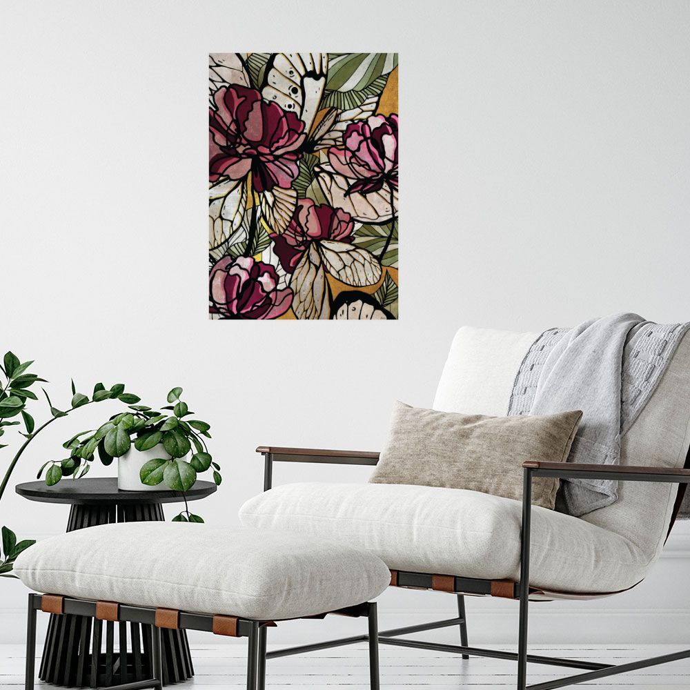 Affiche Fleurs et papillons