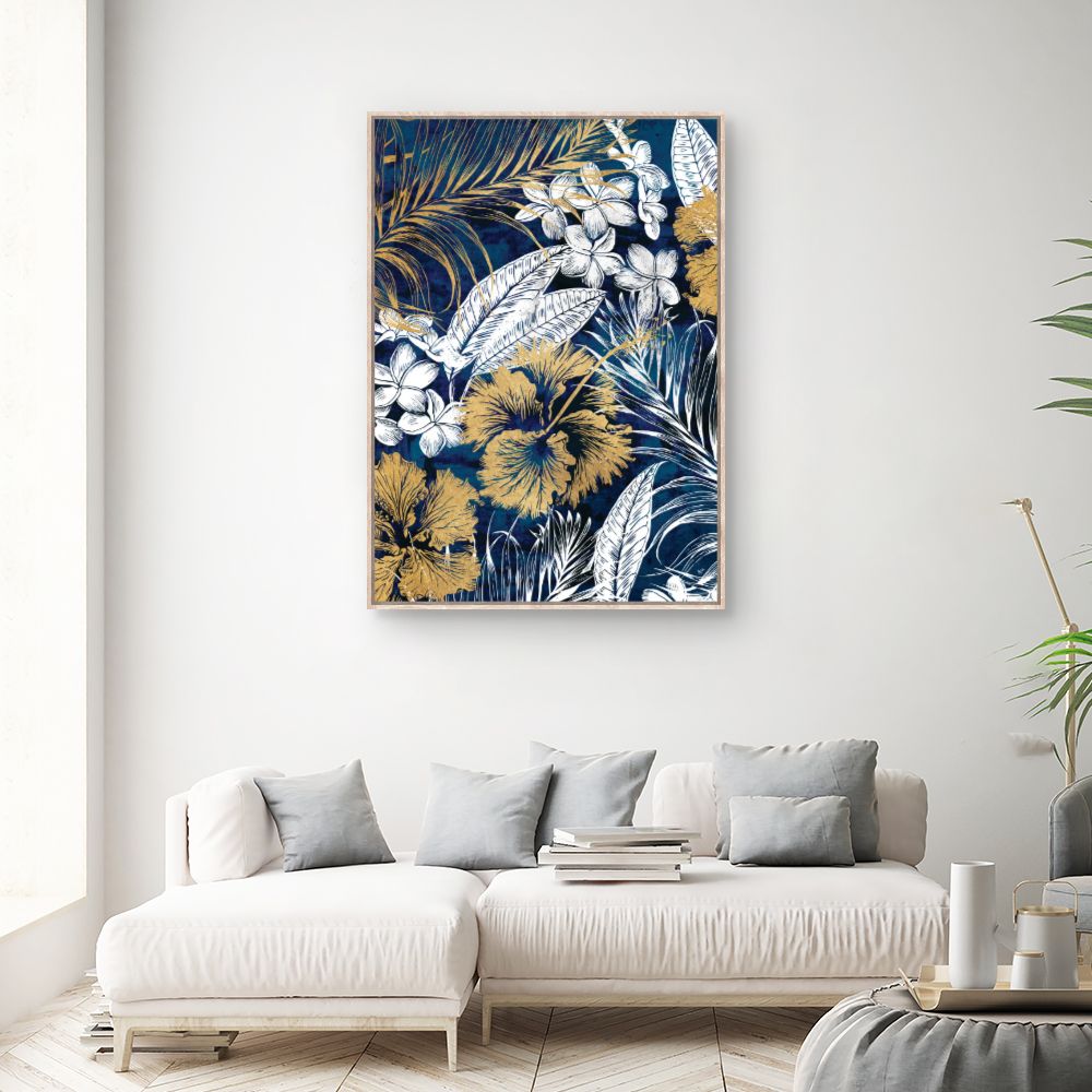 Tableau Fleurs exotiques dorées