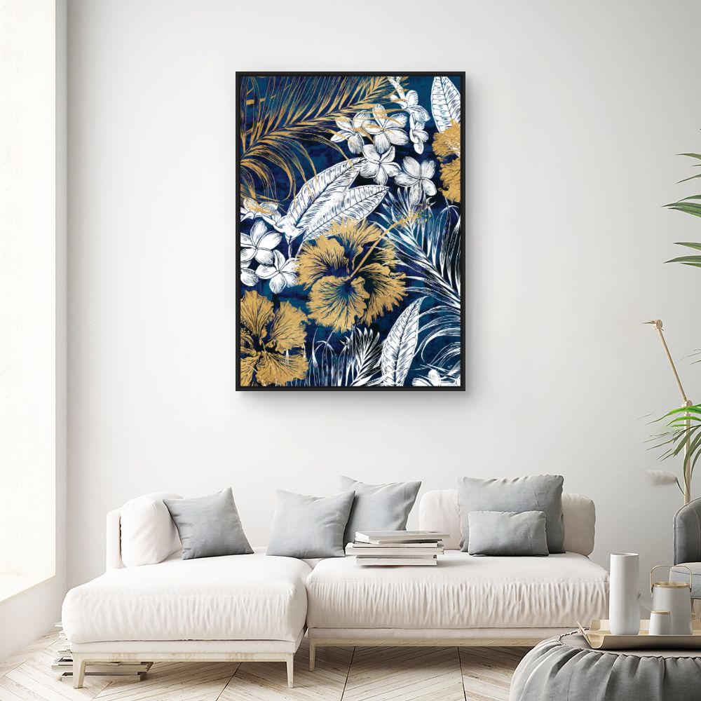 Tableau Fleurs exotiques dorées
