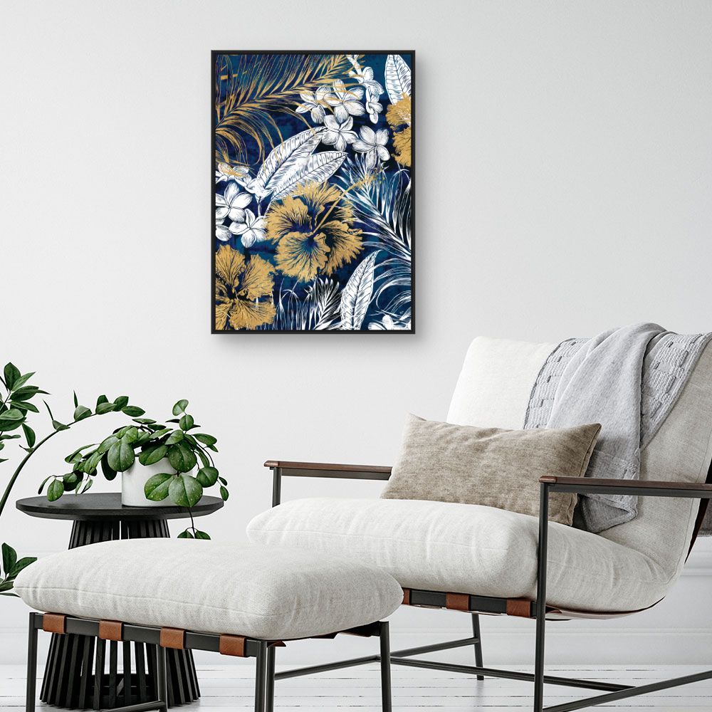 Tableau Fleurs exotiques dorées
